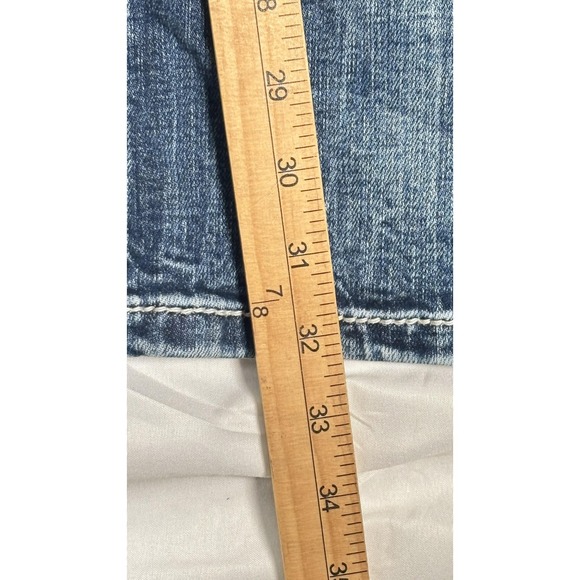 Miss Me Jeans Womens 30 Blue Mid Rise Bootcut Distressed Flap Pockets Rhinestone - Picture 5 of 16